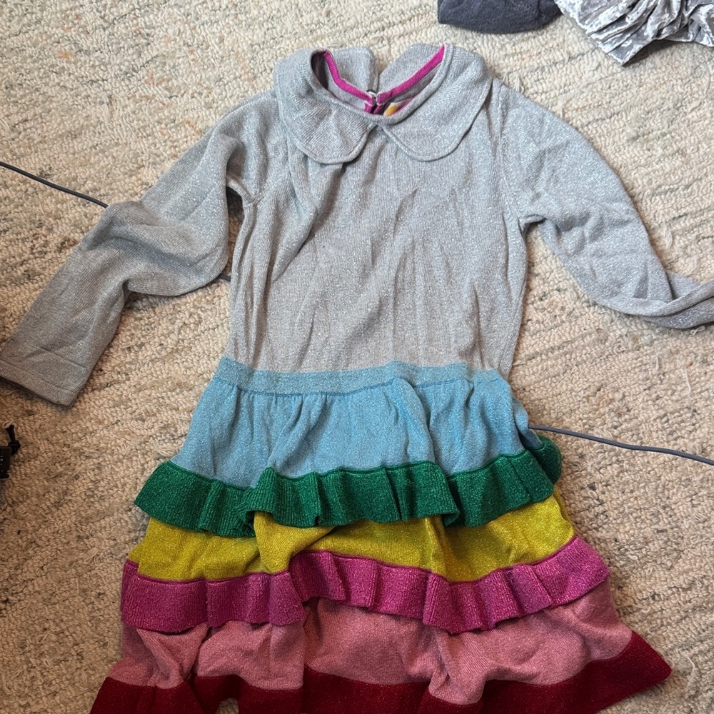 Mini Boden Gray Dress with Colorful Ruffled Skirt